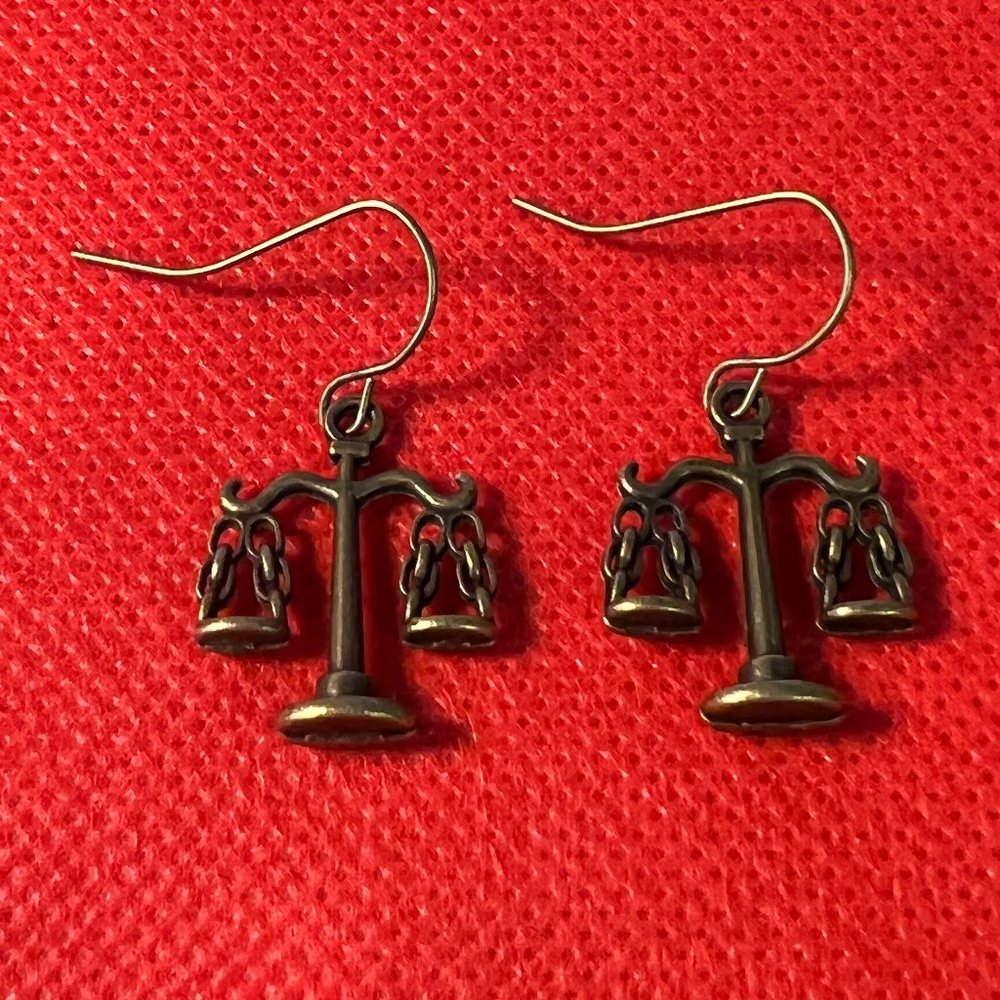 Scales of Justice Antique Bronze Tone French Hook Pierced Earrings
